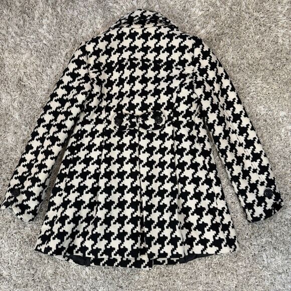 Jolt Women's Pea Coat Retro Y2k Jacket Houndstooth Black & Off-White M - Picture 9 of 11